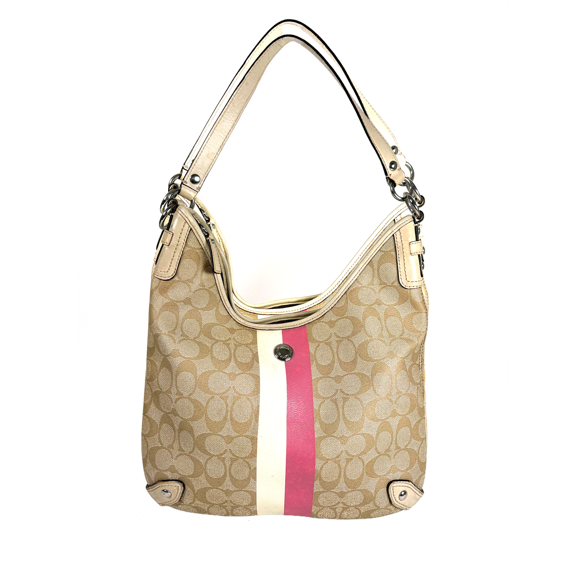 Coach Beige Pink Stripe Bag