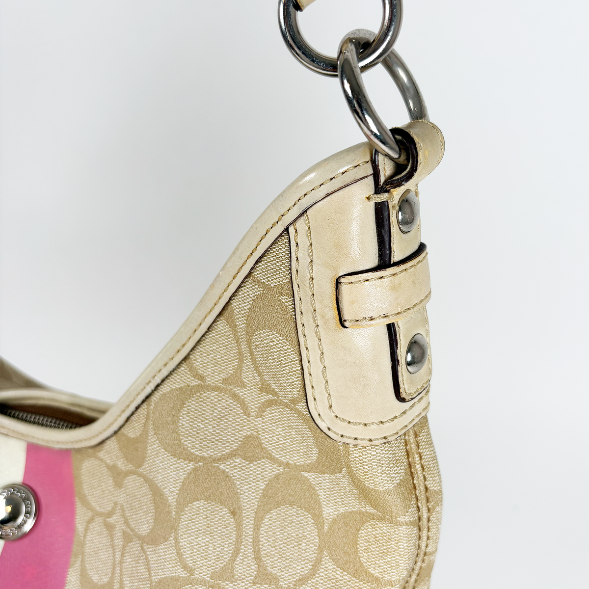 Coach Beige Pink Stripe Bag