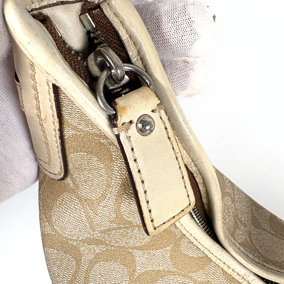 Coach Beige Pink Stripe Bag