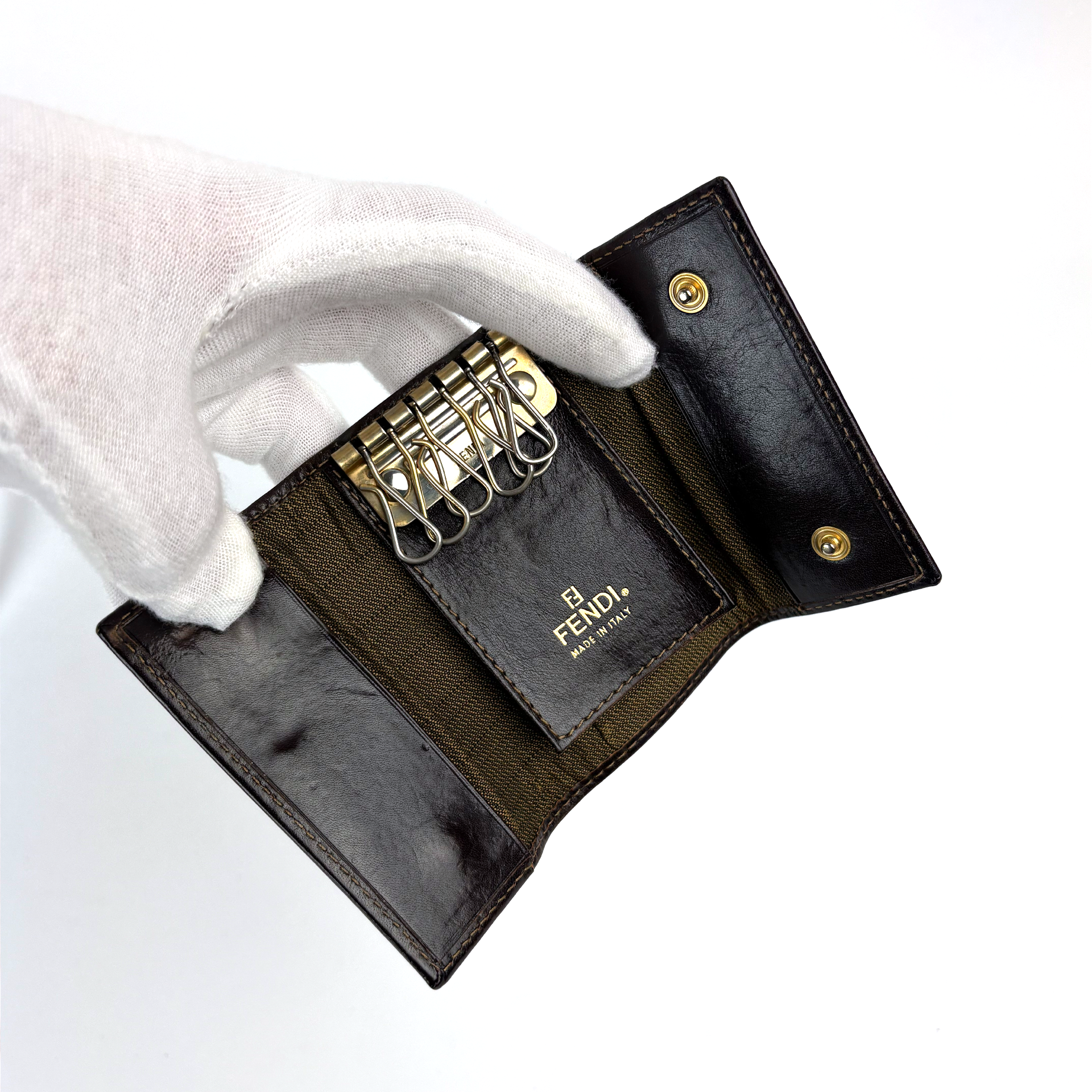 Fendi Brown Leather Zucca Six Keyholder