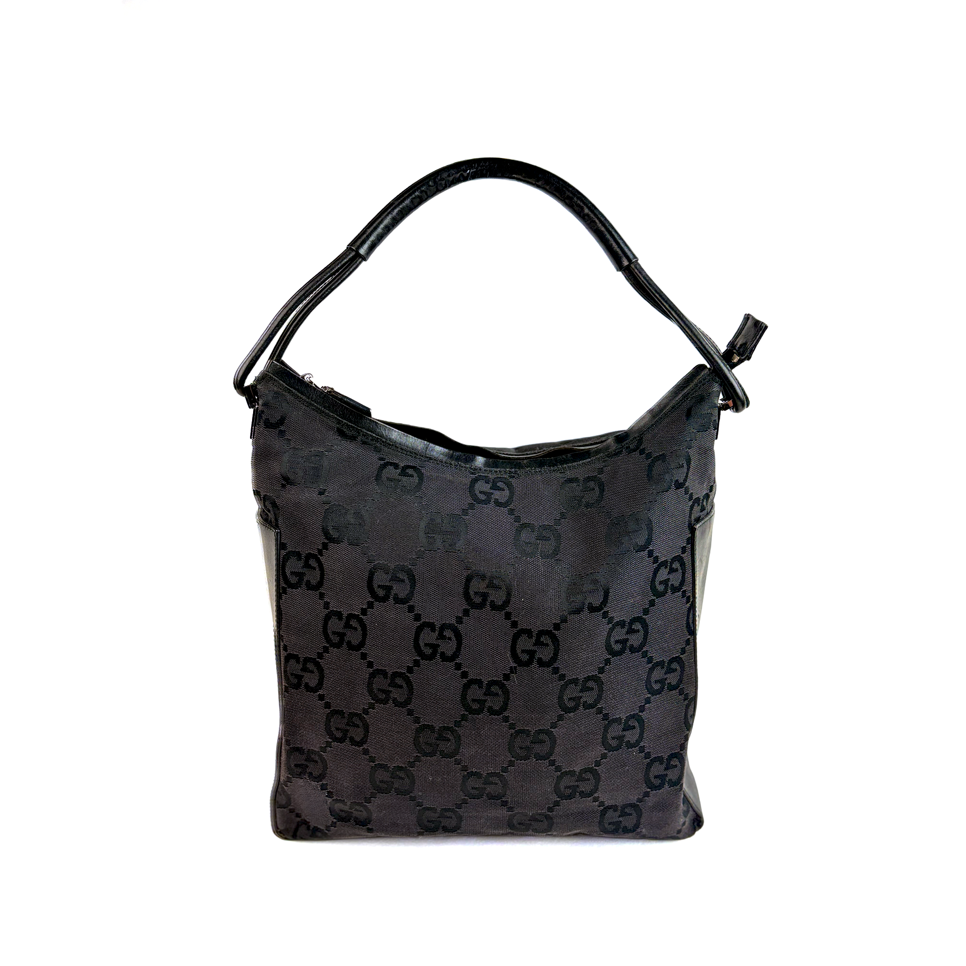 GUCCI GG Canvas Shoulder Bag Nylon Black Silver
