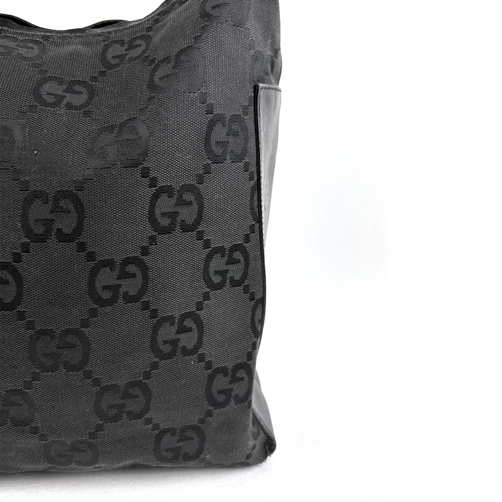 GUCCI GG Canvas Shoulder Bag Nylon Black Silver