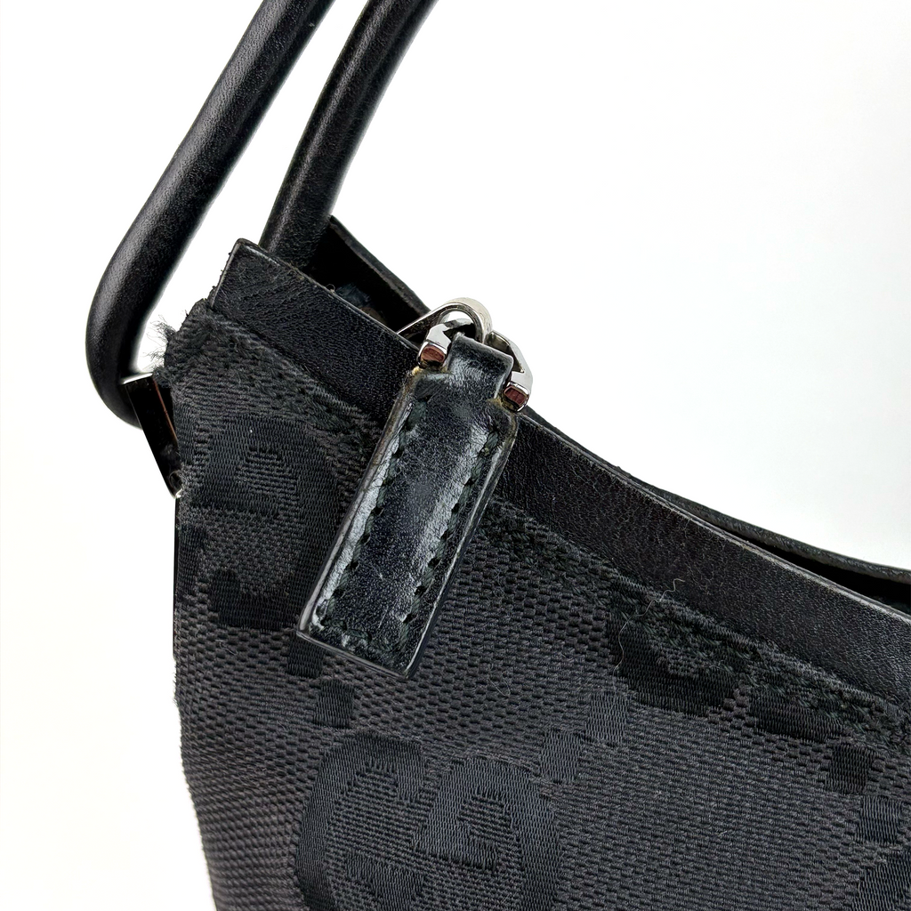 GUCCI GG Canvas Shoulder Bag Nylon Black Silver