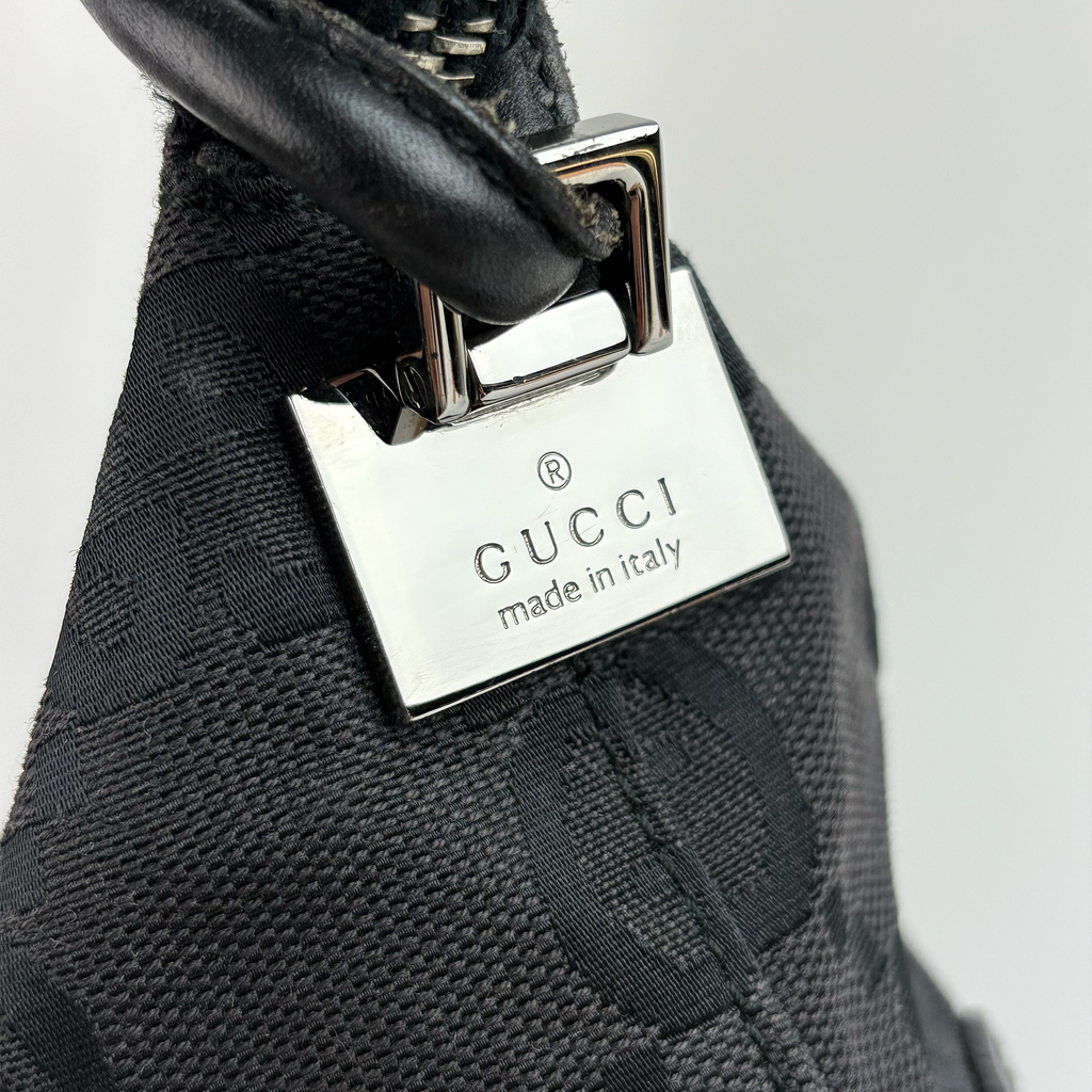 GUCCI GG Canvas Shoulder Bag Nylon Black Silver
