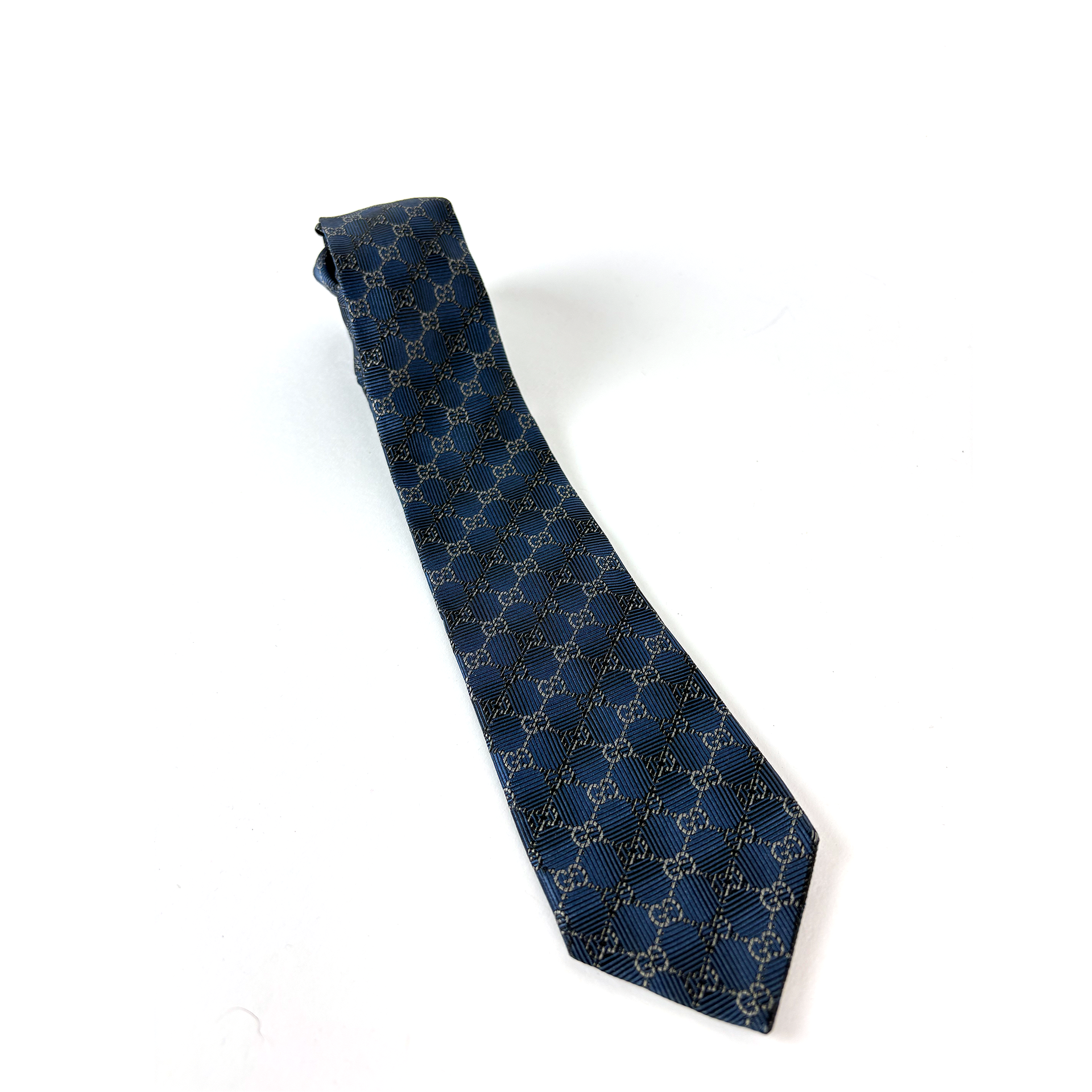 Gucci Navy Blue GG Pattern Silk Tie
