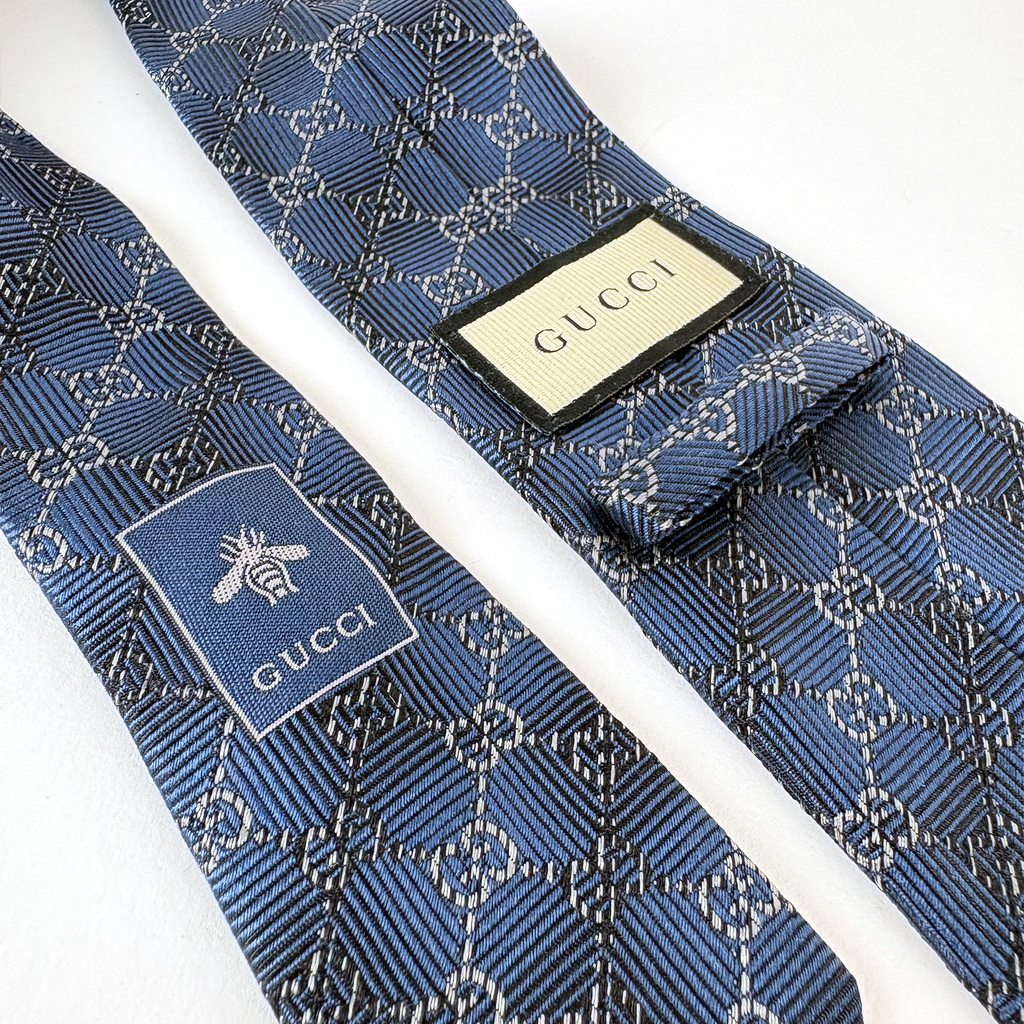 Gucci Navy Blue GG Pattern Silk Tie