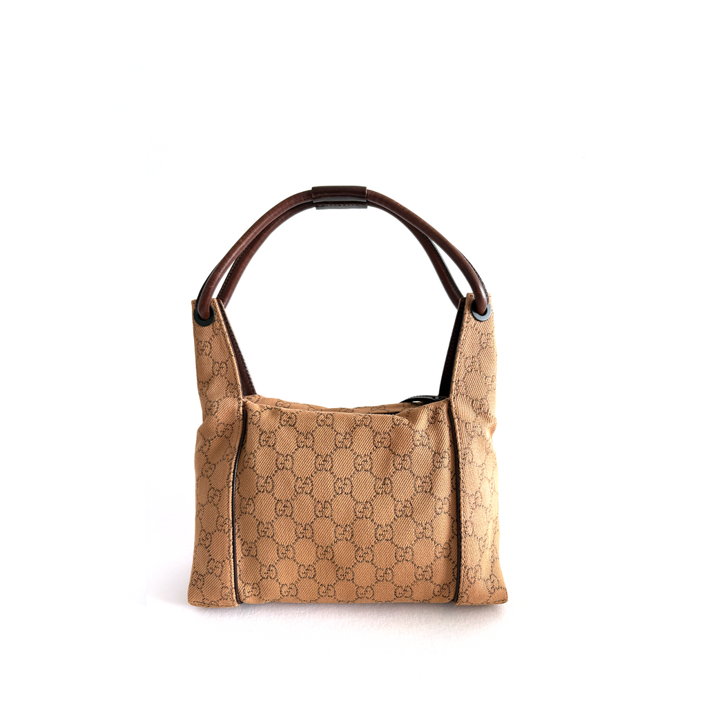 Gucci GG Canvas Leather Handbag Beige
