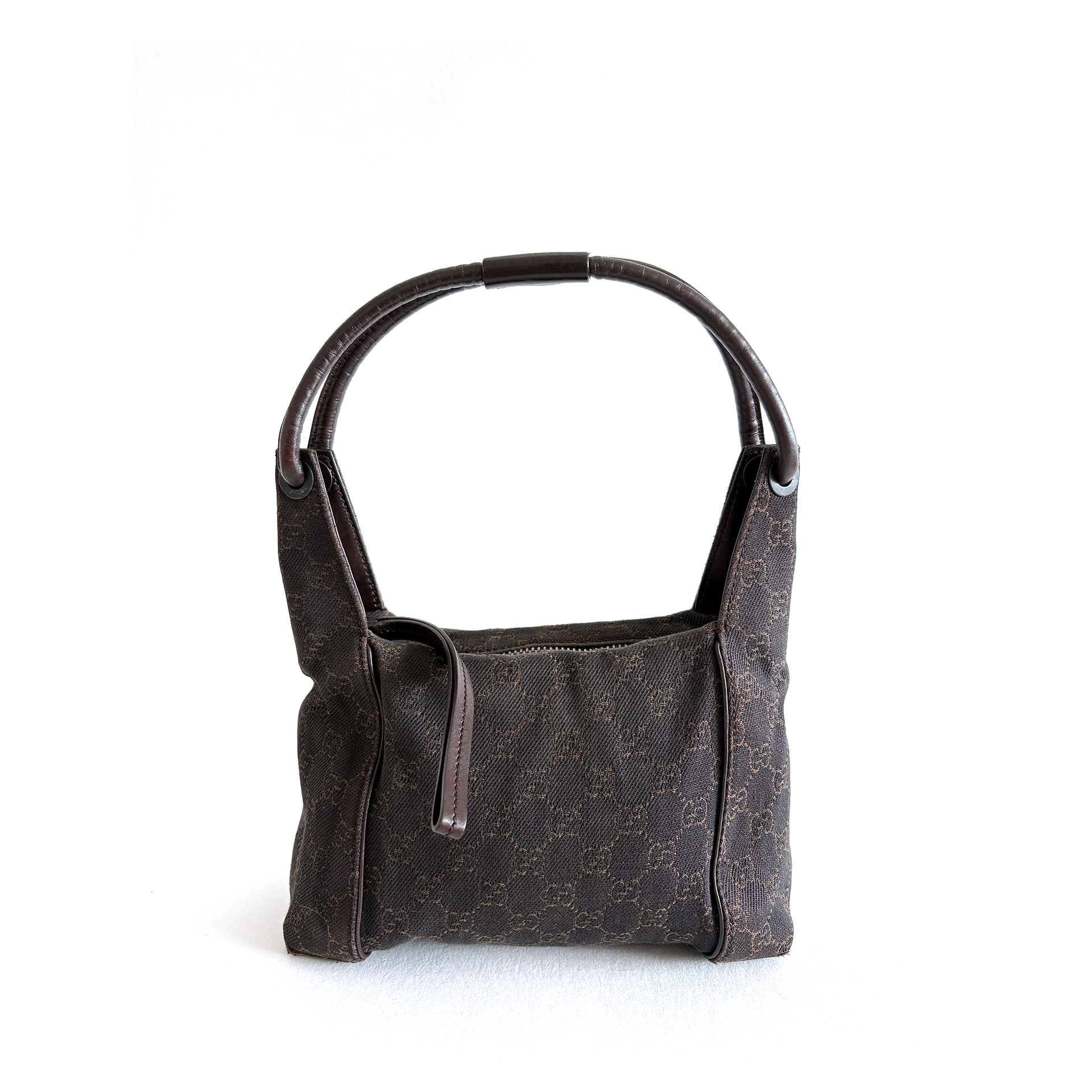 Gucci GG Canvas Leather Handbag Brown
