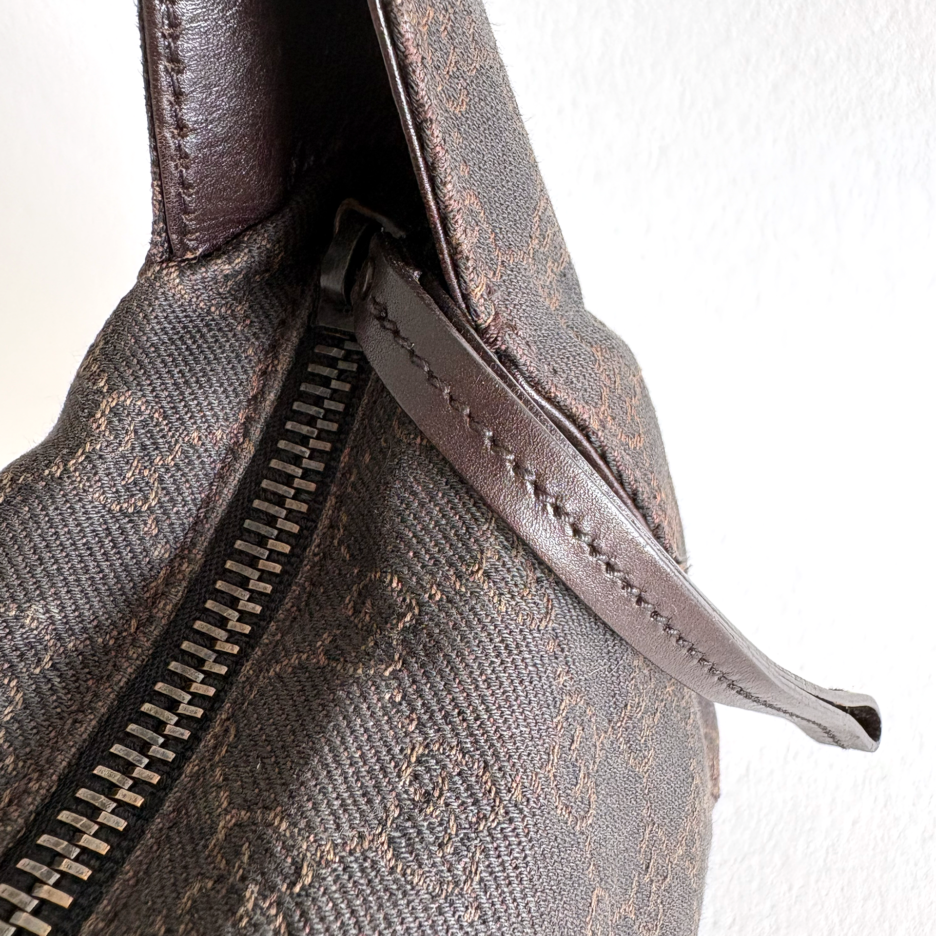 Gucci GG Canvas Leather Handbag Brown