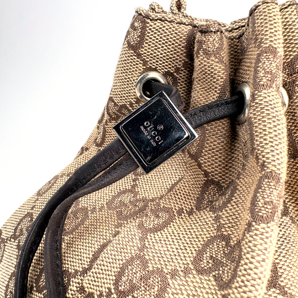 Gucci GG Canvas Pownstring Bag Beige Brown