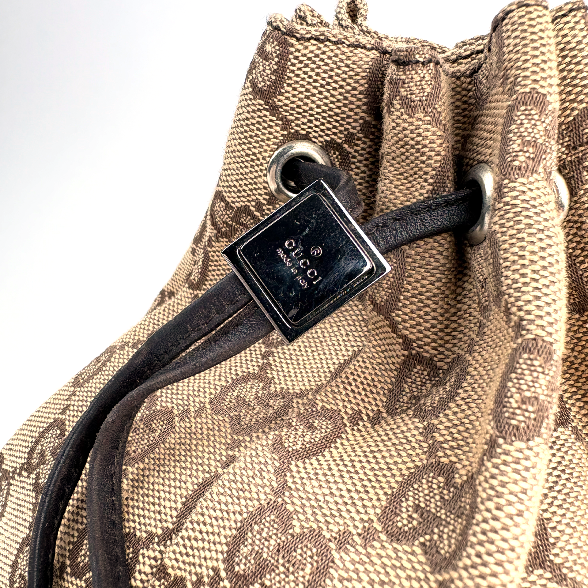 Gucci GG Canvas Pownstring Bag Beige Brown