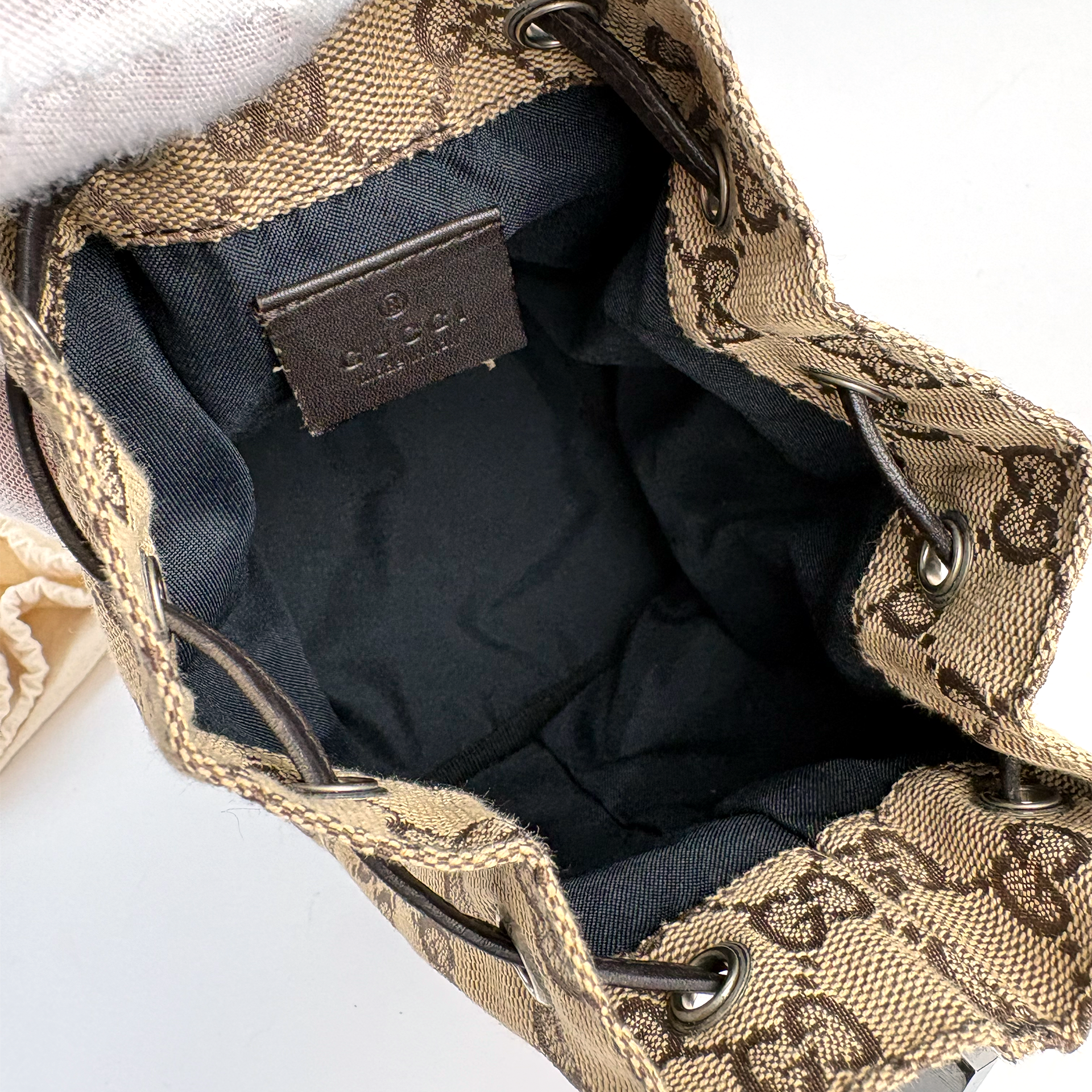 Gucci GG Canvas Pownstring Bag Beige Brown