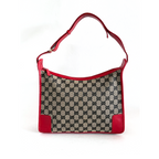 Gucci GG Canvas Shoulder Bag in beige with red leather details