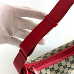 Gucci GG Canvas Shoulder Bag in beige with red leather details