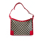 Gucci GG Canvas Shoulder Bag in beige with red leather details