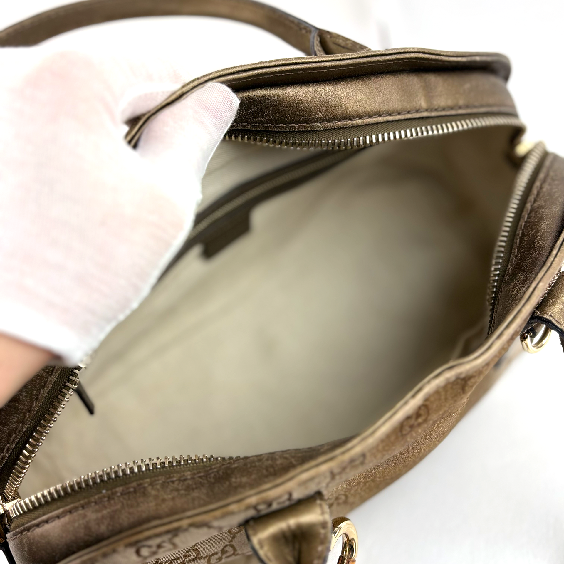 Gucci GG heart Bit Handbag Beige Gold