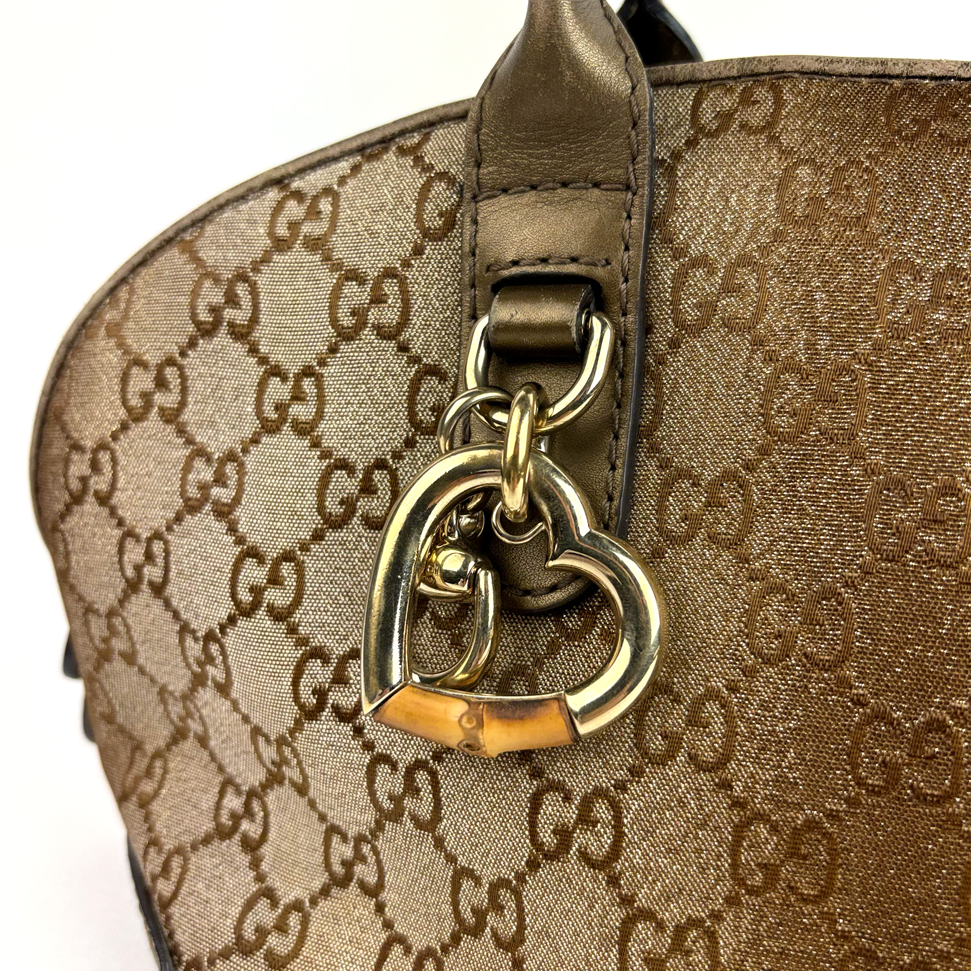 Gucci GG heart Bit Handbag Beige Gold