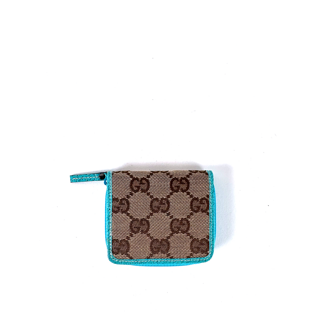 Gucci GG Canvas Turquoise Mini Coin Wallet