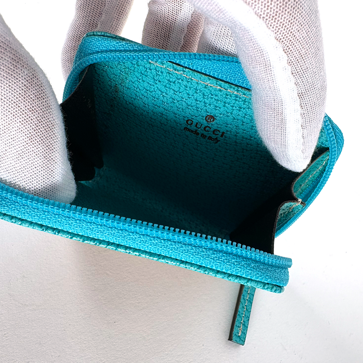 Gucci GG Canvas Turquoise Mini Coin Wallet