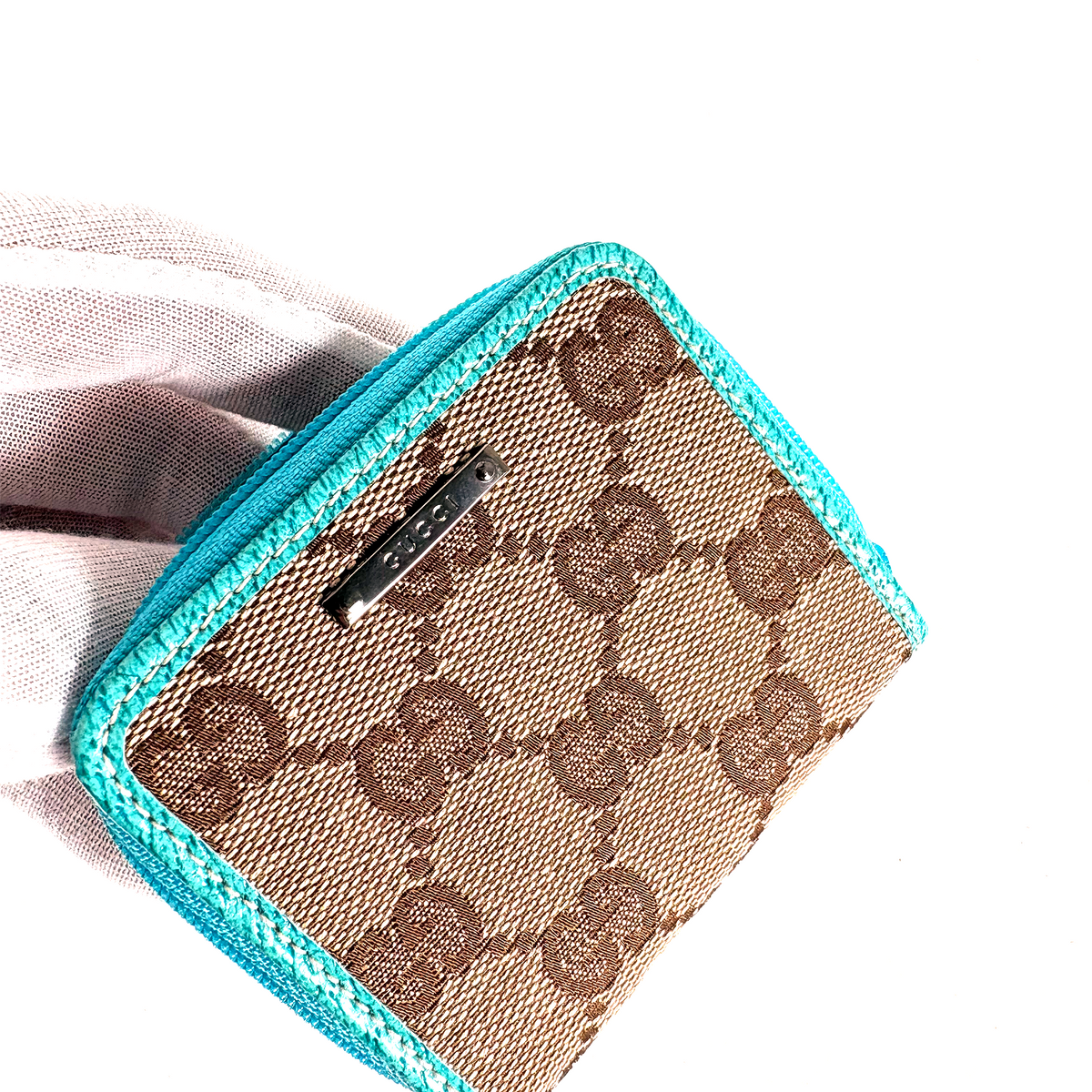 Gucci GG Canvas Turquoise Mini Coin Wallet