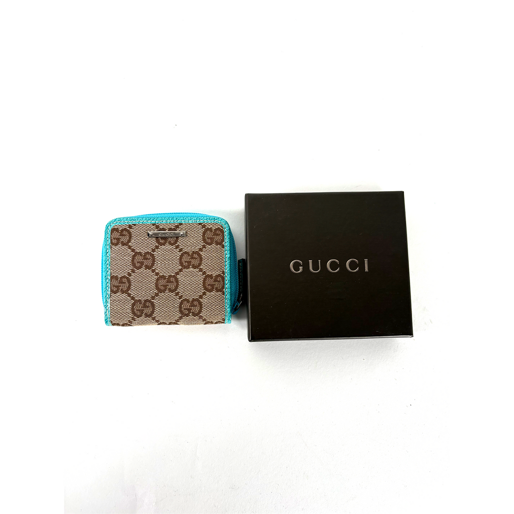 Gucci GG Canvas Turquoise Mini Coin Wallet