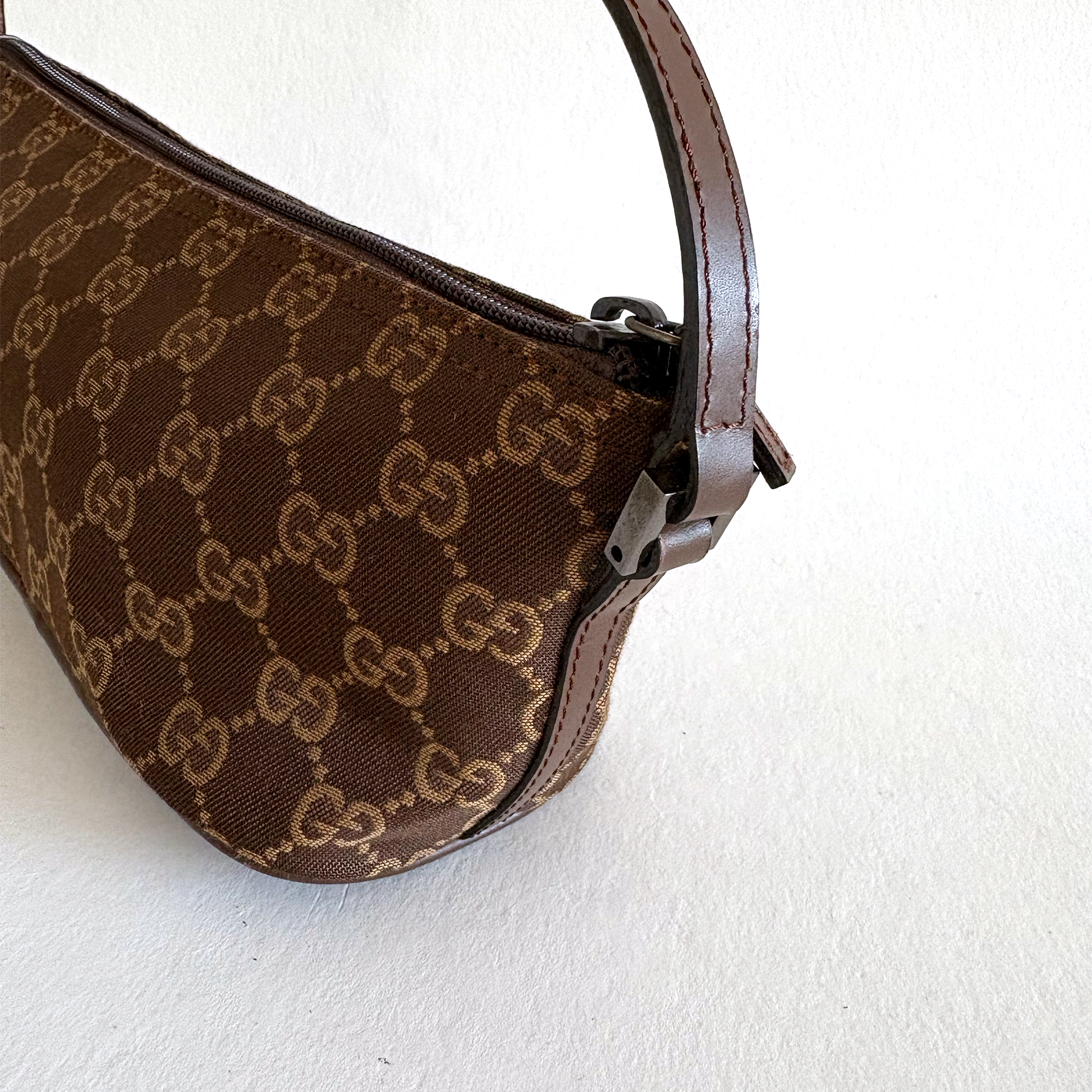 Gucci GG Denim Boat Bag Brown