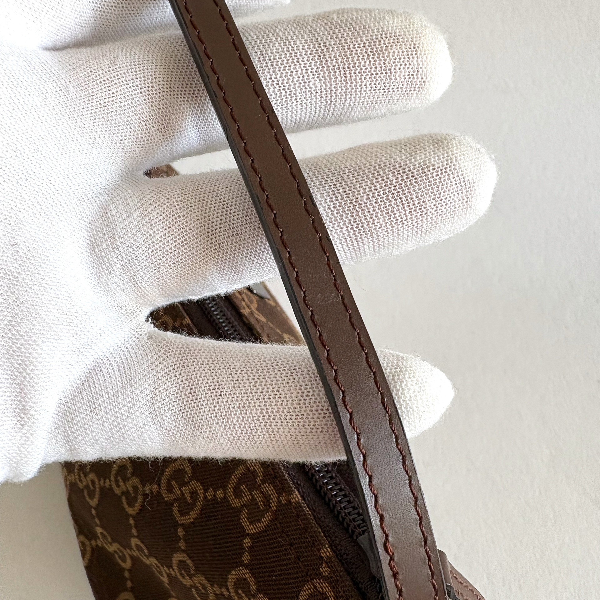 Gucci GG Denim Boat Bag Brown