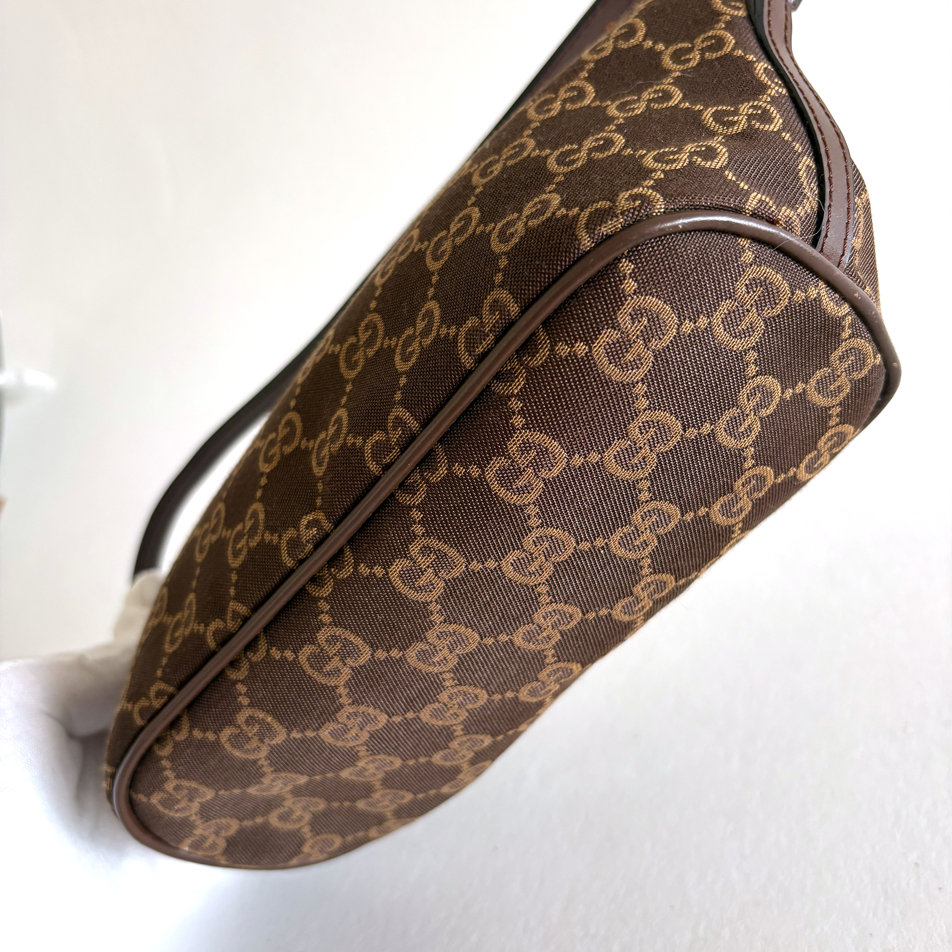 Gucci GG Denim Boat Bag Brown