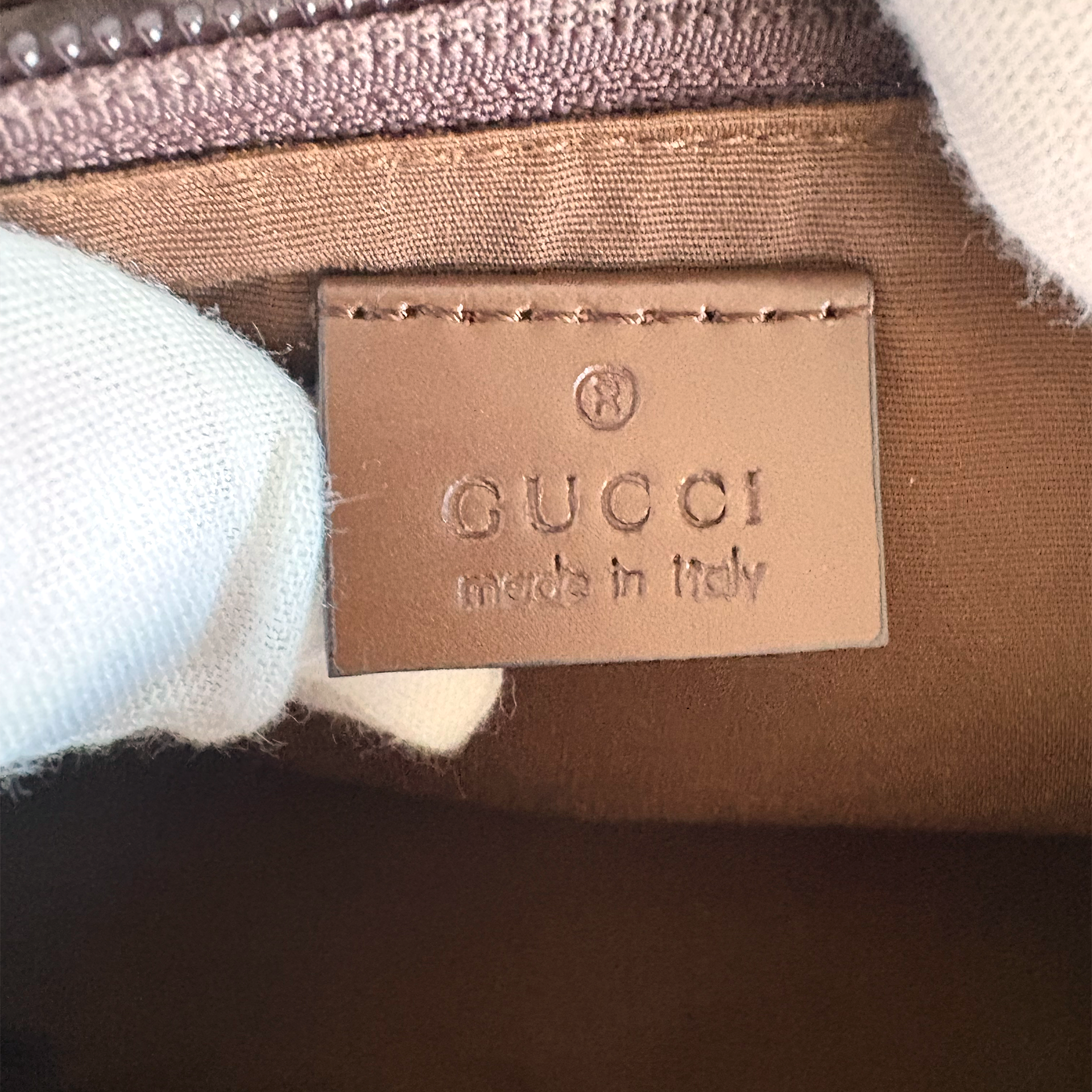 Gucci GG Denim Boat Bag Brown