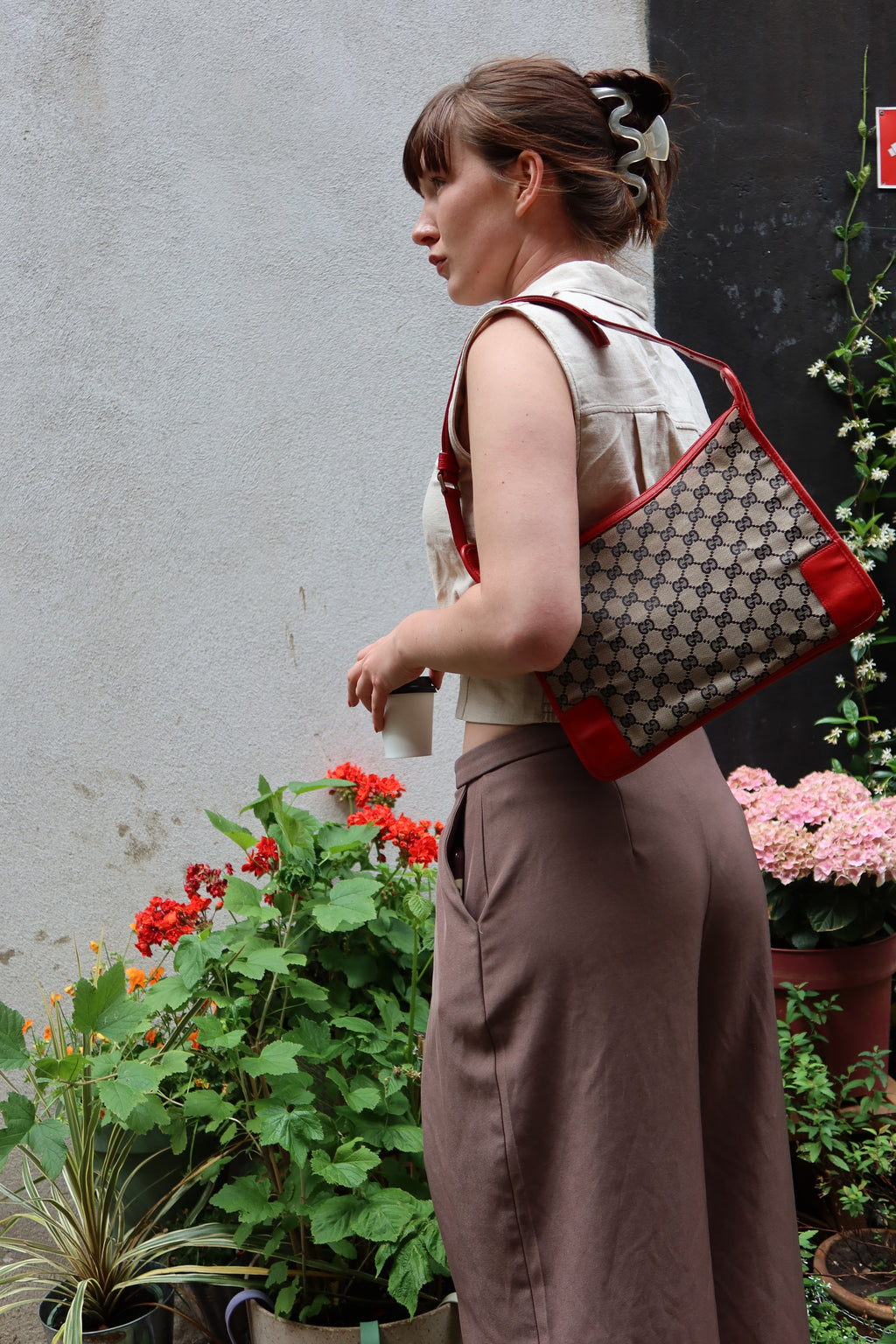 Gucci GG Canvas Shoulder Bag Red